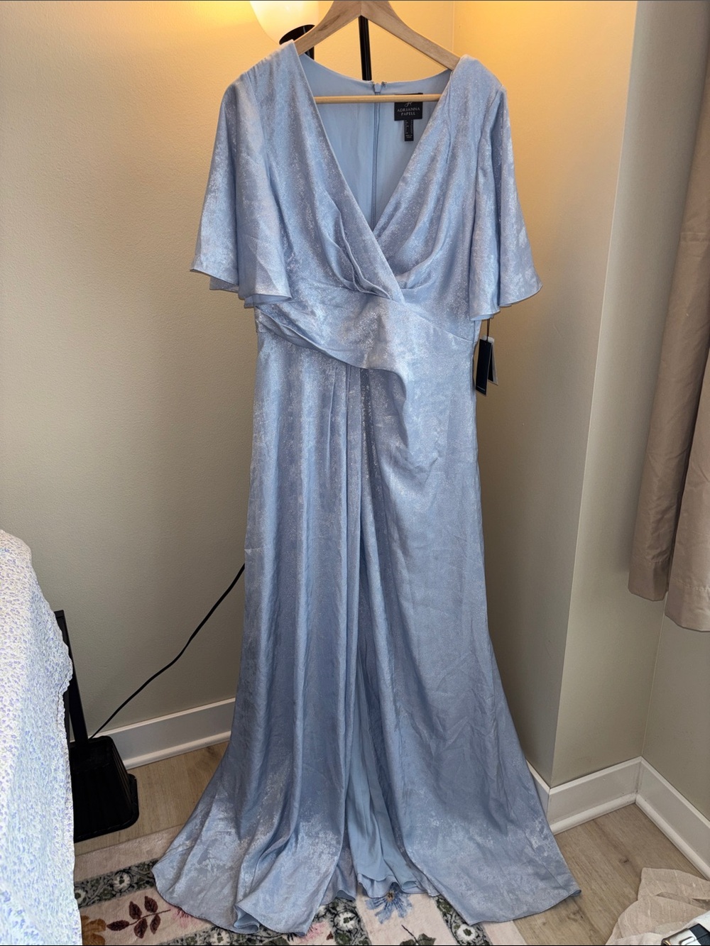Adrianna Papell Pale Blue V-Neck Maxi Gown